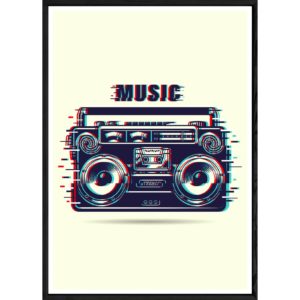 Tableau vintage radio avec cadre noir POP – Taille 23x32