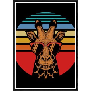 Tableau girafe avec cadre noir POP – Taille 23x32