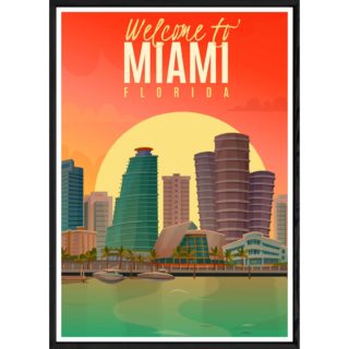 Tableau Miami avec cadre noir POP – Taille 23x32