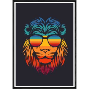 Tableau vintage lion avec cadre noir POP – Taille 32x42