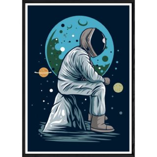 Tableau astronaute avec cadre noir POP – Taille 32x42
