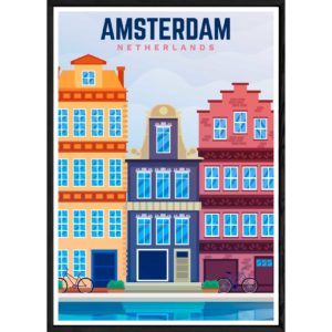 Tableau Amsterdam avec cadre noir POP – Taille 23x32