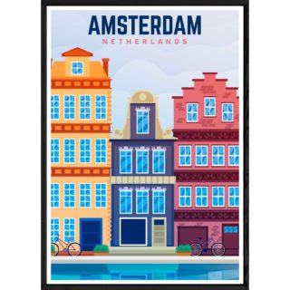 Tableau Amsterdam avec cadre noir POP – Taille 23x32