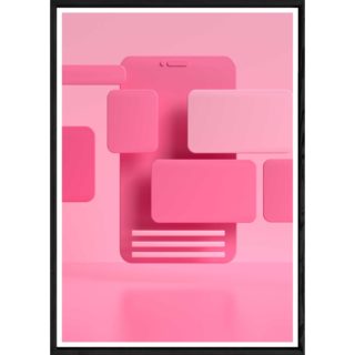 Tableau abstrait rose avec cadre noir POP – Taille 23x32