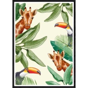 Tableau girafe avec cadre noir POP – Taille 32x42