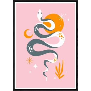 Tableau serpent rose avec cadre noir – Taille 32x42