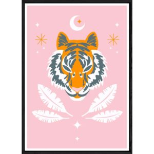 Tableau tigre rose avec cadre noir – Taille 32x42