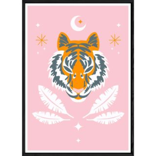 Tableau tigre rose avec cadre noir – Taille 23x32