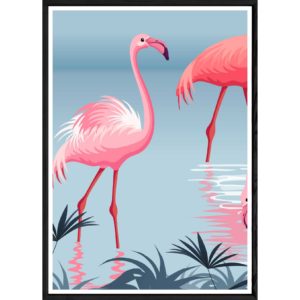 Tableau Flamant rose avec cadre noir POP – Taille 32x42