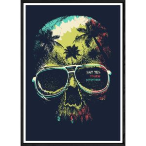 Tableau skull avec cadre noir POP – Taille 32x42