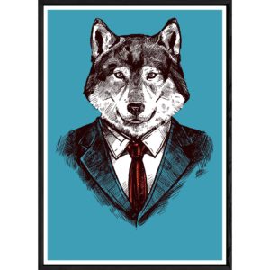 Tableau loup avec cadre noir – Taille 32x42