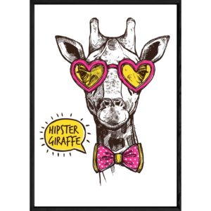 Tableau girafe pop avec cadre noir – Taille 32x42