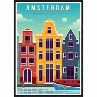 Tableau Amsterdam avec cadre noir POP – Taille 23x32
