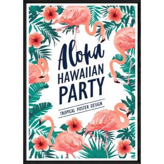 Tableau Flamant rose avec cadre noir POP – Taille 23x32