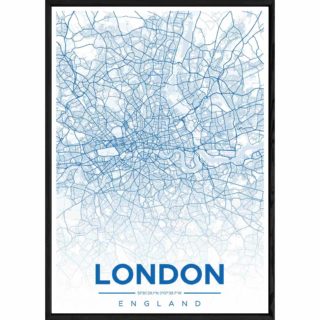 Tableau LONDON avec cadre noir ALL BLEU – Taille 23x32