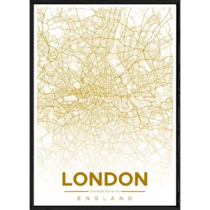 Tableau LONDON avec cadre noir ALL JAUNE – Taille 23x32
