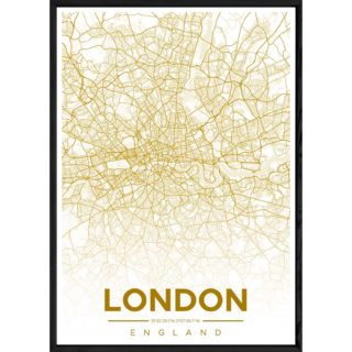 Tableau LONDON avec cadre noir ALL JAUNE – Taille 23x32