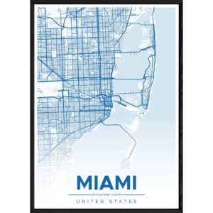 Tableau MIAMI avec cadre noir ALL BLEU – Taille 23x32