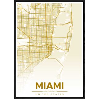 Tableau MIAMI avec cadre noir ALL JAUNE – Taille 32x42