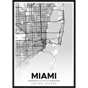 Tableau MIAMI avec cadre noir ALL MONOCHROME – Taille 32x42