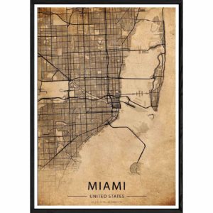 Tableau MIAMI avec cadre noir OLD – Taille 23x32