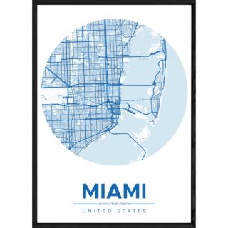 Tableau MIAMI avec cadre noir ROUND BLEU – Taille 23x32