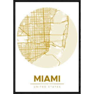 Tableau MIAMI avec cadre noir ROUND JAUNE – Taille 23x32