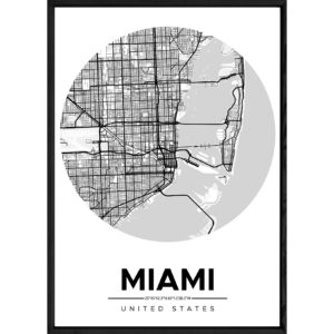 Tableau MIAMI avec cadre noir ROUND MONOCHROME – Taille 23x32