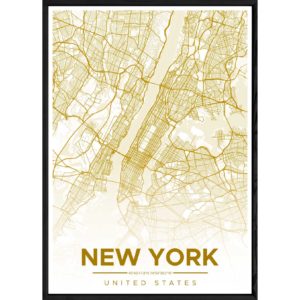 Tableau NEWYORK avec cadre noir ALL JAUNE – Taille 32x42
