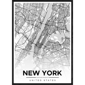 Tableau NEW YORK avec cadre noir ALL MONOCHROME – Taille 32x42