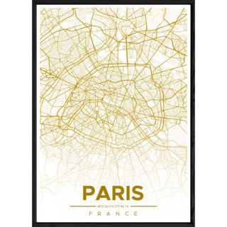 Tableau PARIS avec cadre noir ALL JAUNE – Taille 23x32