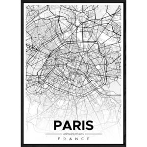 Tableau PARIS avec cadre noir ALL MONOCHROME – Taille 32x42