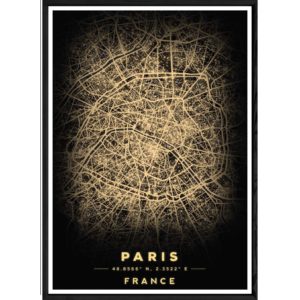 Tableau PARIS avec cadre noir BLACK – Taille 32x42