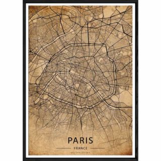 Tableau PARIS avec cadre noir OLD – Taille 23x32