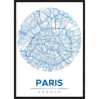 Tableau PARIS avec cadre noir ROUND BLEU – Taille 23x32