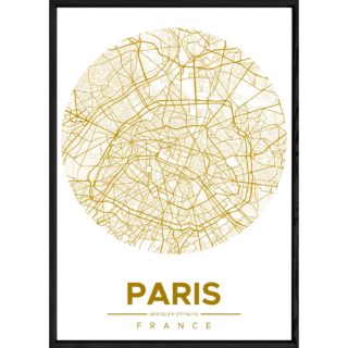 Tableau PARIS avec cadre noir ROUND JAUNE – Taille 23x32