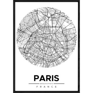 Tableau PARIS avec cadre noir ROUND MONOCHROME – Taille 23x32