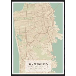 Tableau SAN FRANSISCO avec cadre noir ALL NATUREL – Taille 23x32