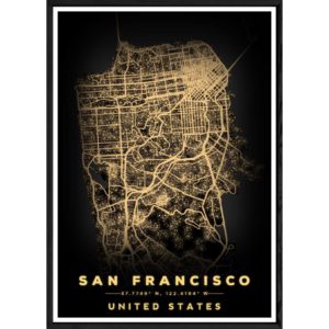 Tableau SAN FRANSISCO avec cadre noir BLACK – Taille 23x32