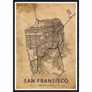Tableau SAN FRANSISCO avec cadre noir OLD – Taille 32x42