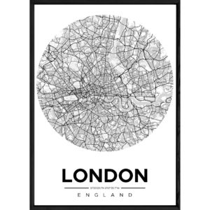 Tableau LONDON avec cadre noir ROUND MONOCHROME – Taille 23x32