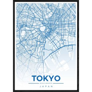 Tableau TOKYO avec cadre noir ALL BLEU – Taille 23x32