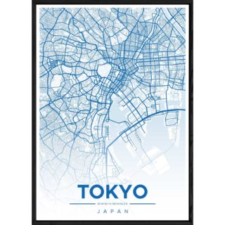 Tableau TOKYO avec cadre noir ALL BLEU – Taille 23x32