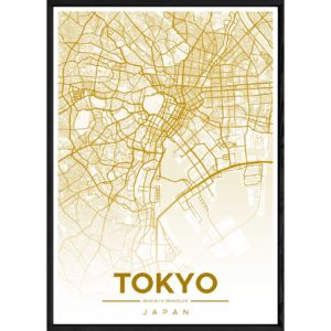 Tableau TOKYO avec cadre noir ALL JAUNE – Taille 32x42