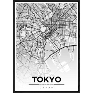 Tableau TOKYO avec cadre noir ALL MONOCHROME – Taille 23x32