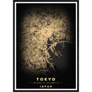 Tableau TOKYO avec cadre noir BLACK – Taille 32x42