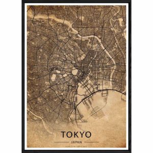 Tableau TOKYO avec cadre noir OLD – Taille 23x32