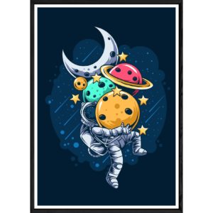 Tableau astronaute avec cadre noir POP – Taille 32x42