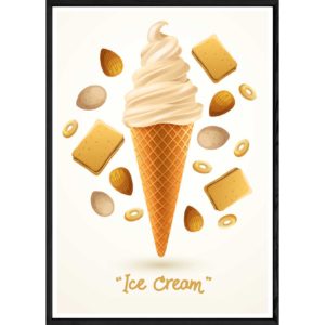 Tableau SUNDAE blanc avec cadre noir POP – Taille 32x42