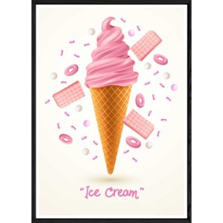 Tableau SUNDAE rose avec cadre noir POP – Taille 23x32